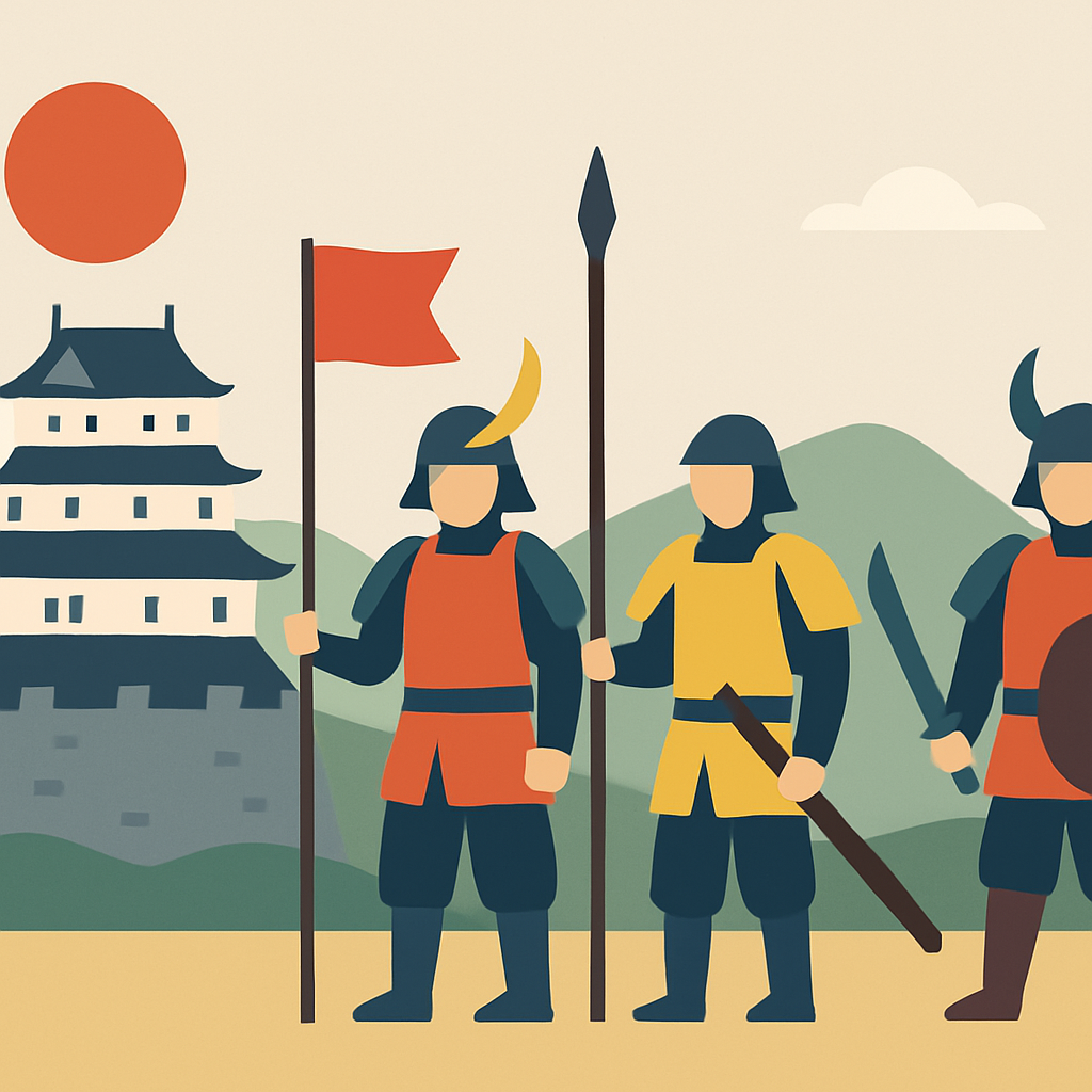 石高・戦国時代の兵力予測をイメージしたフラットイラスト