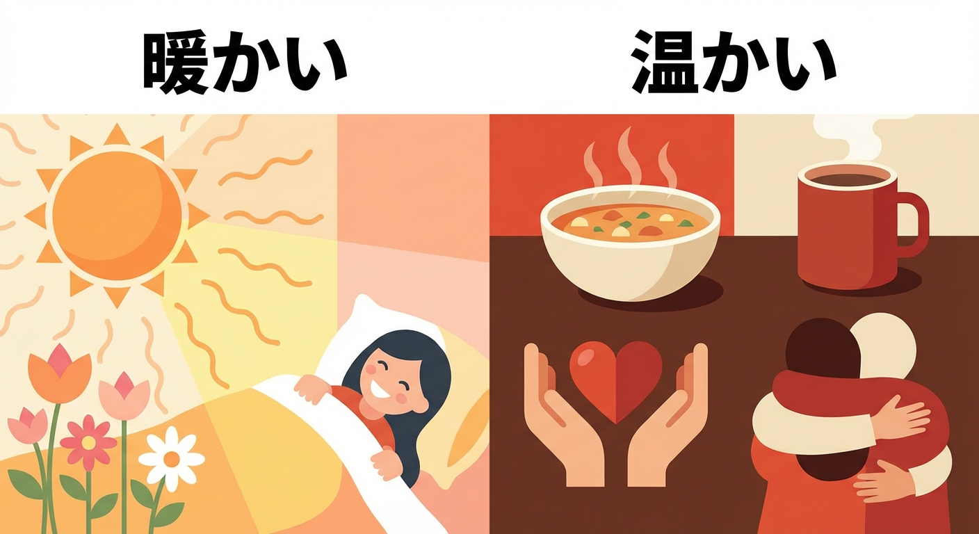 「暖かい」と「温かい」の使い分けイメージ図