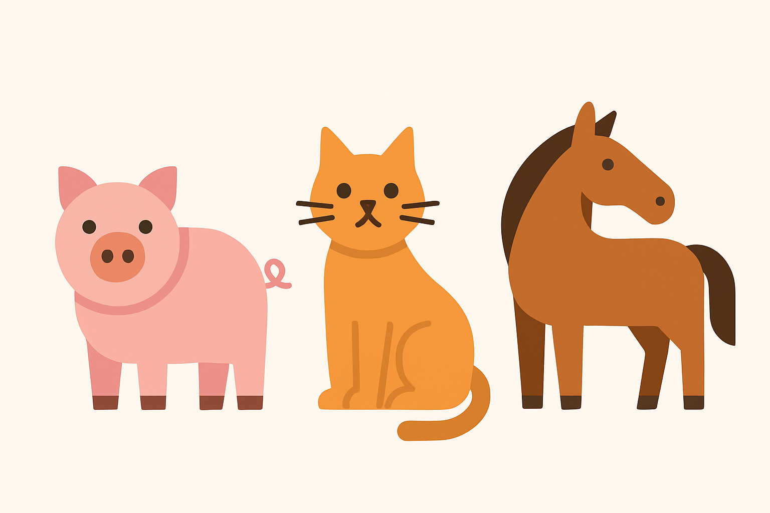 豚・猫・馬のことわざ比較イラスト