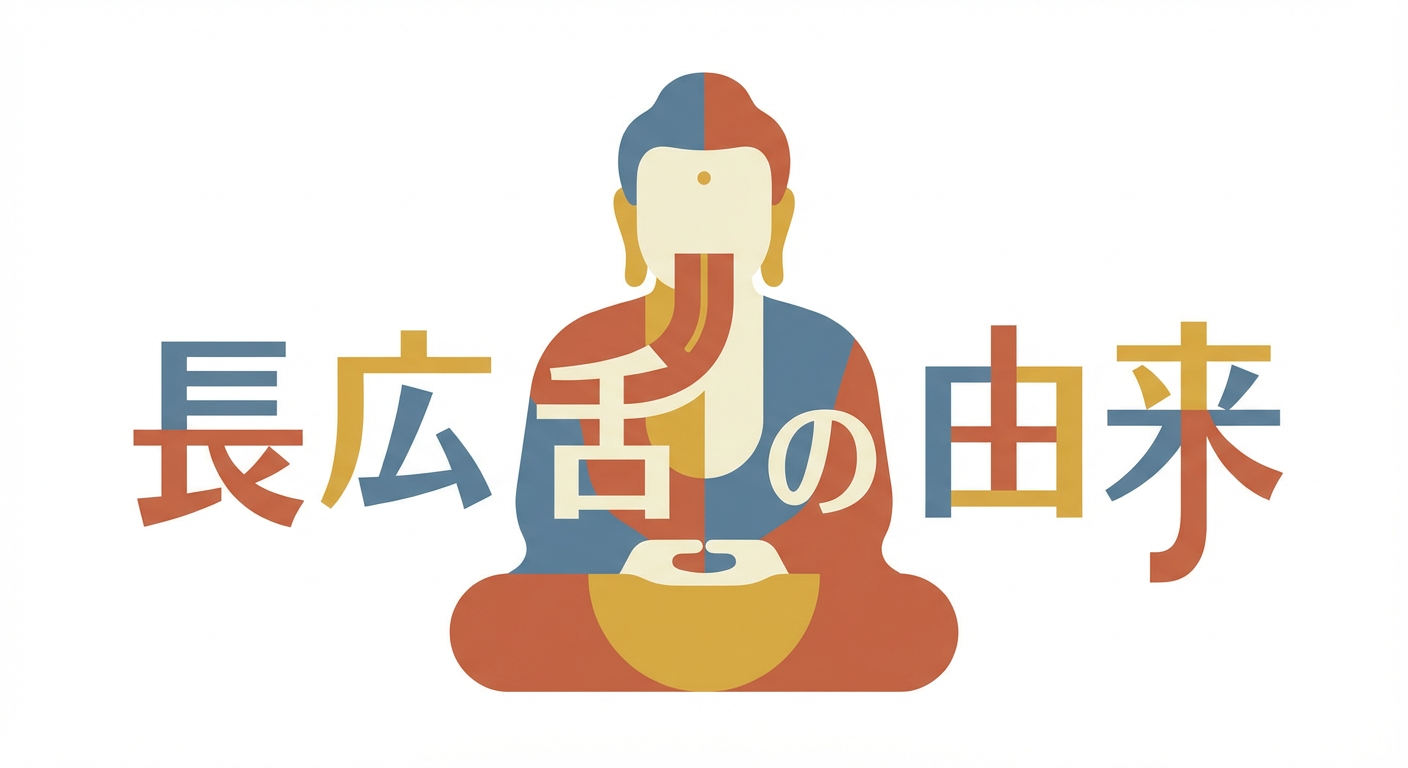 仏像のシルエットと「長広舌の由来」というテキストのイメージ