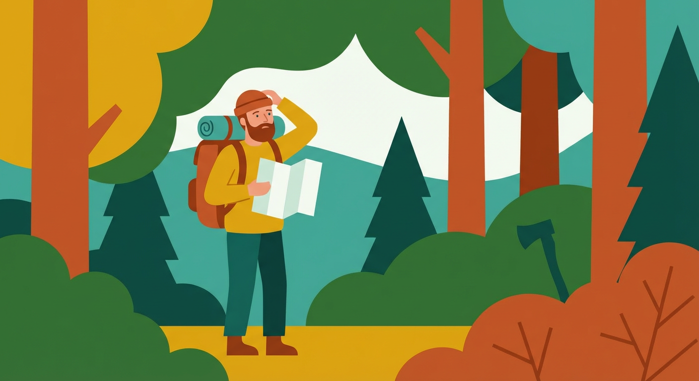 斧を探す男のイラスト（フラットデザイン）