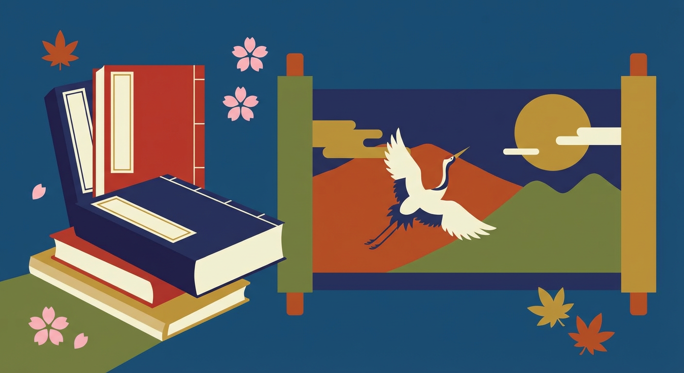 古い和書や万葉集をイメージさせるイラスト