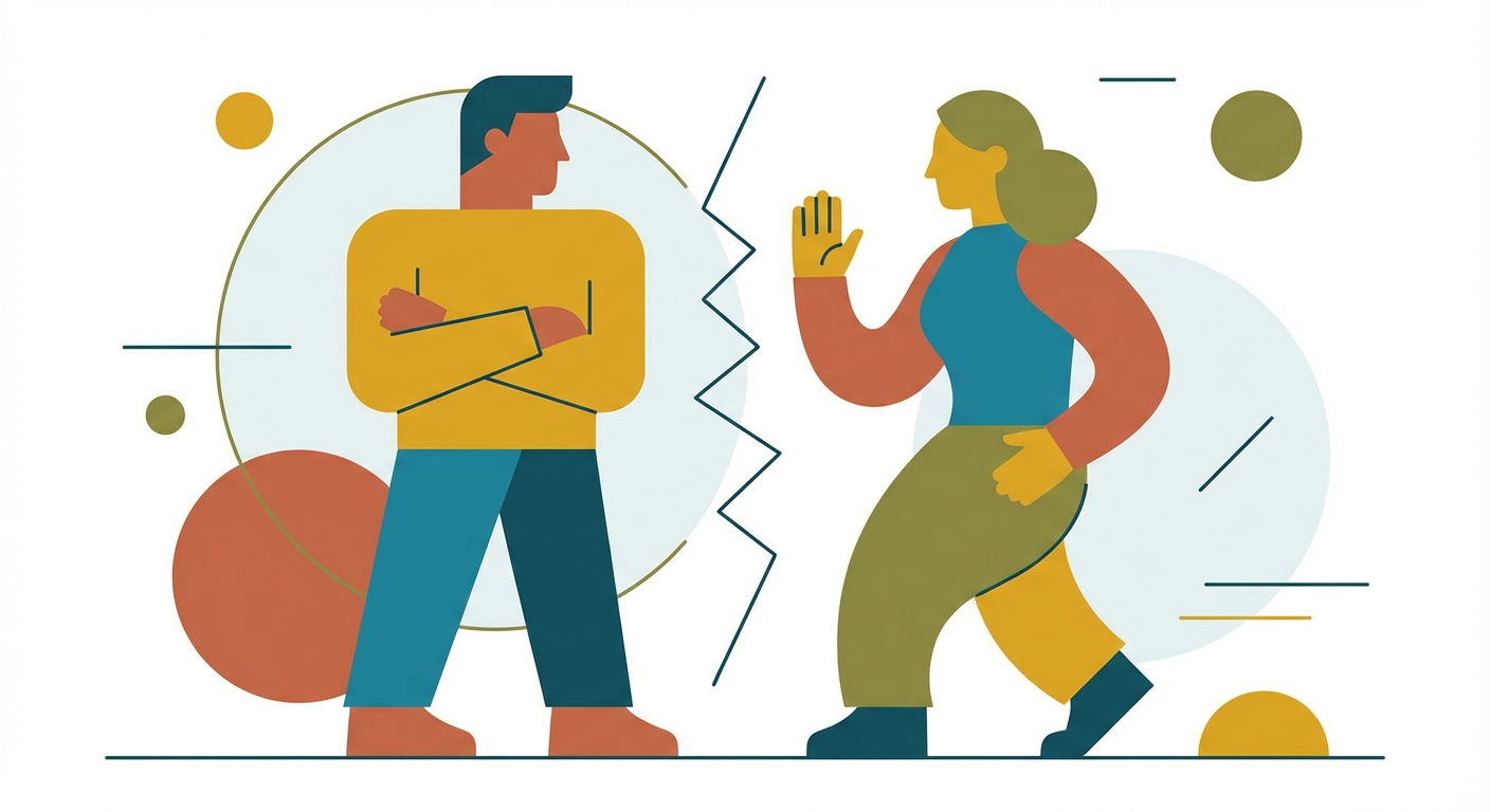 向かい合う二人が意見を譲らない様子のイラスト