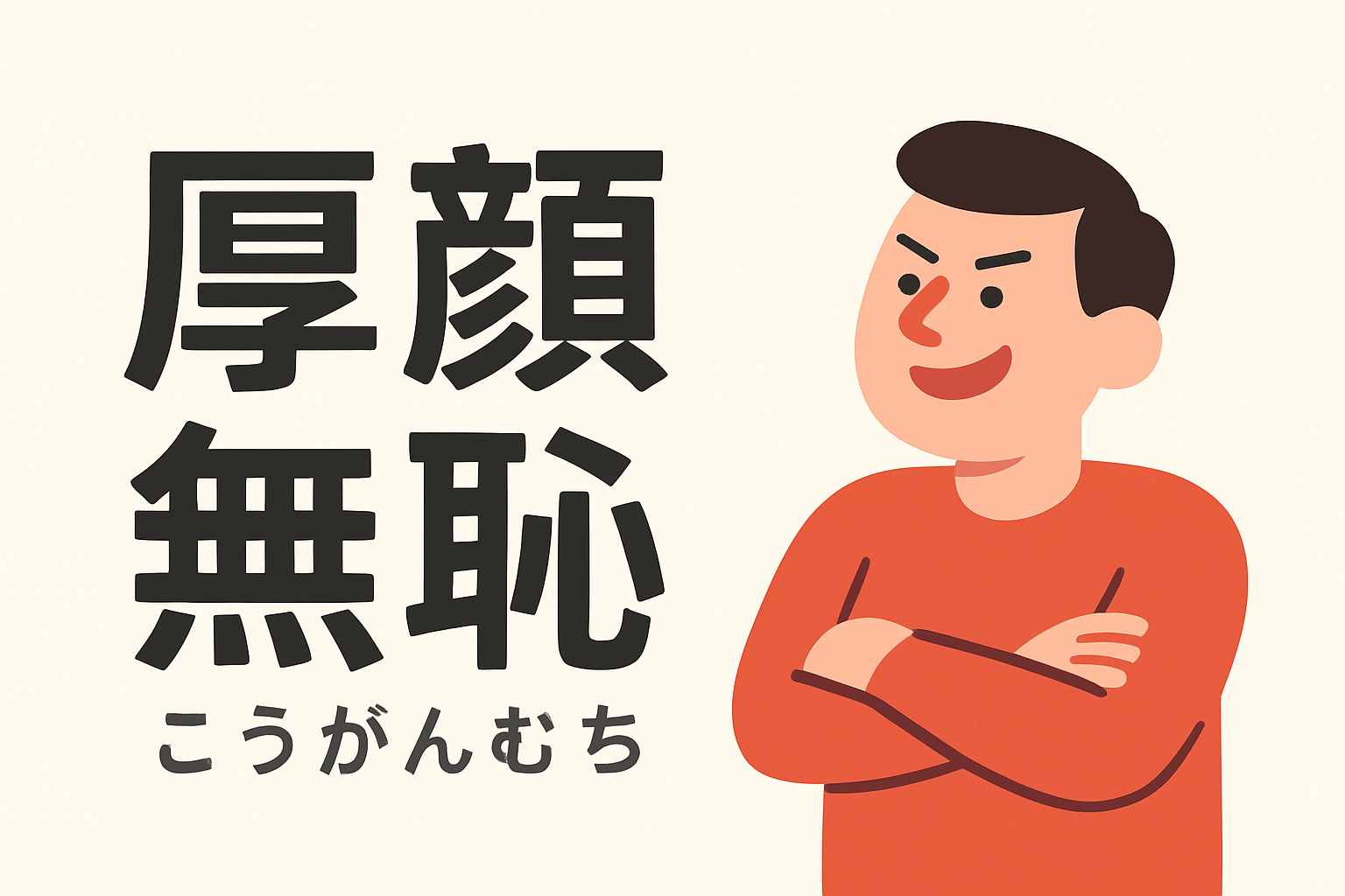 厚顔無恥の漢字と読み方を示すイメージ