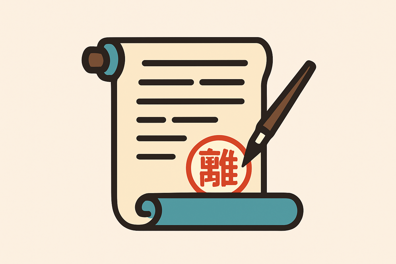 江戸時代の離縁状（巻物・筆）のイメージイラスト