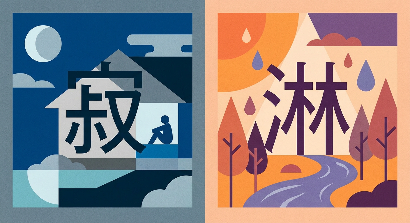 「寂しい」と「淋しい」の漢字を比較するイメージ