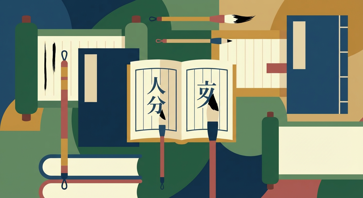 古典書物や筆のイメージイラスト