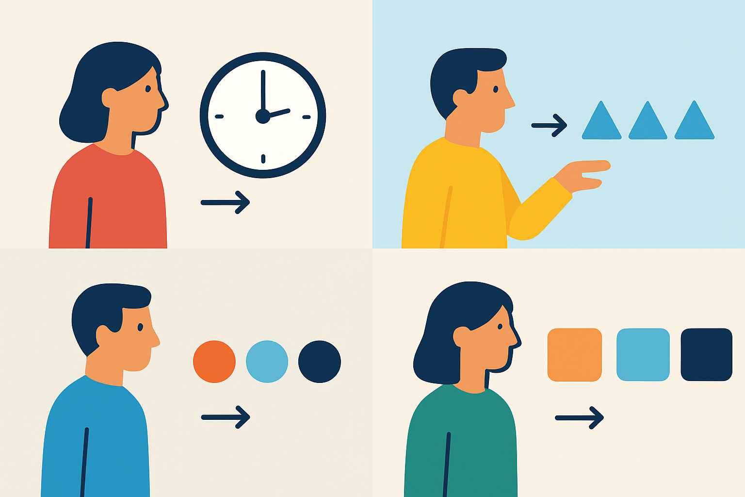 暫時・漸次・随時・順次の意味比較イラスト