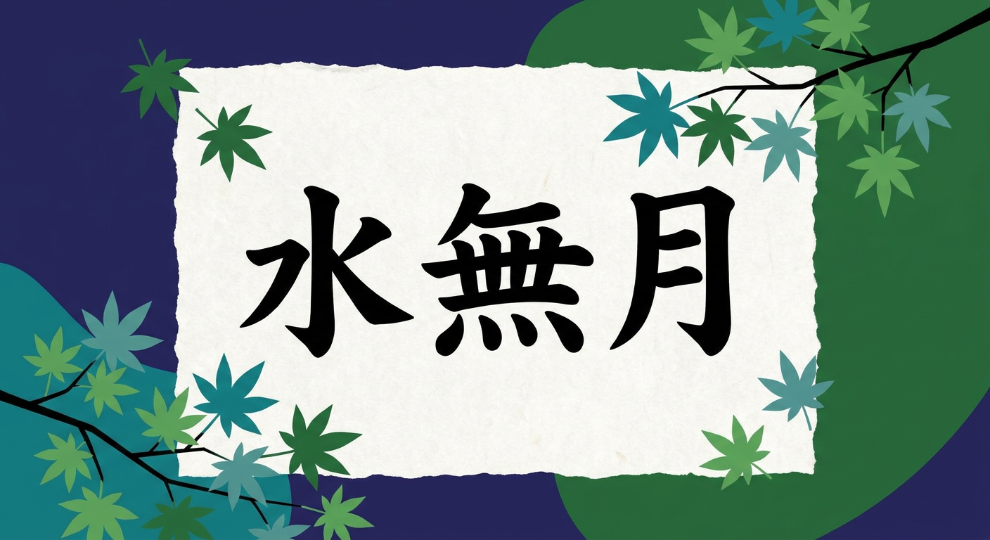 青もみじと和紙に書かれた「水無月」の文字、初夏の和イメージ