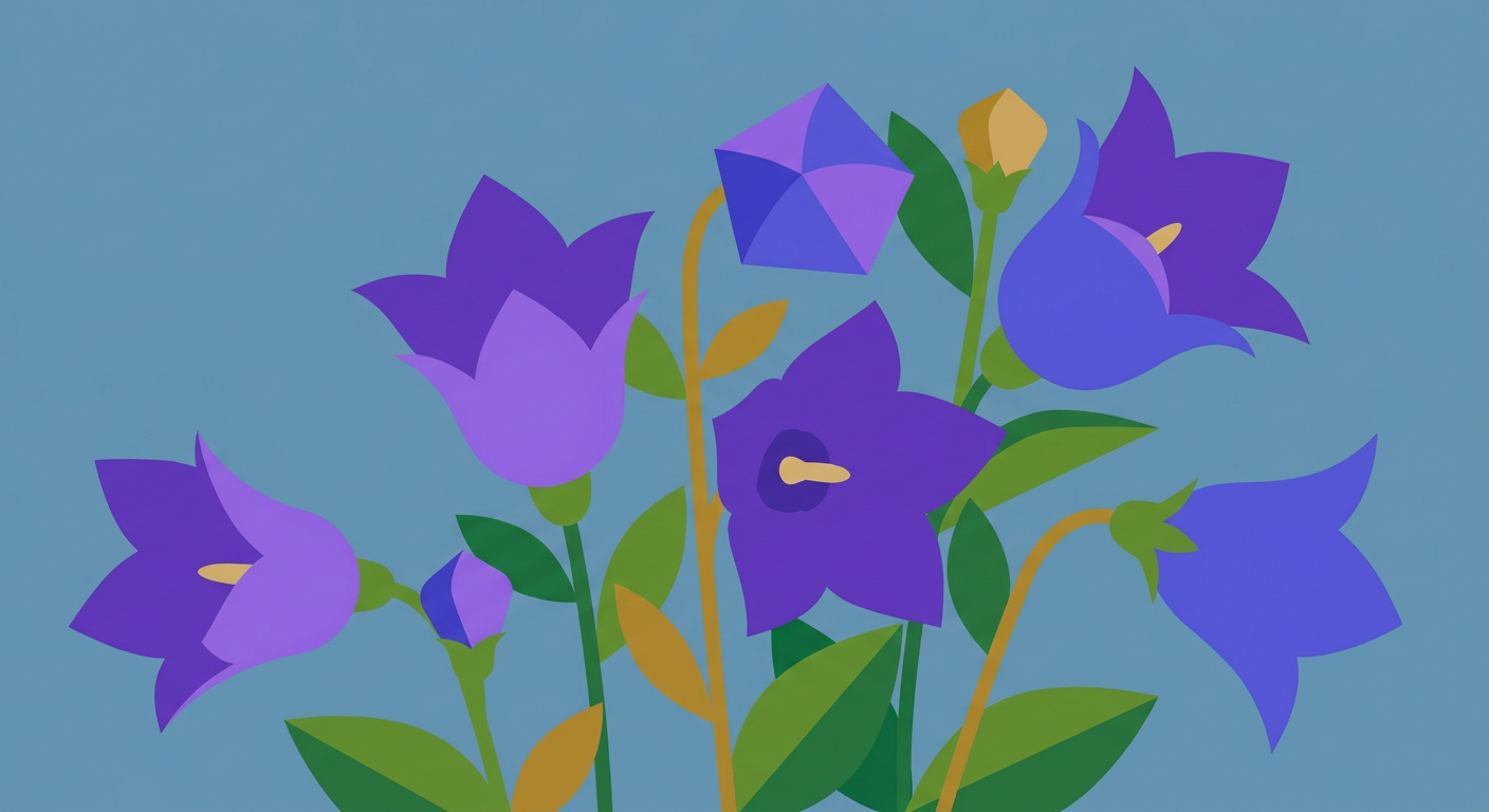 紫色の桔梗の花のアップ(フラットイラスト風)