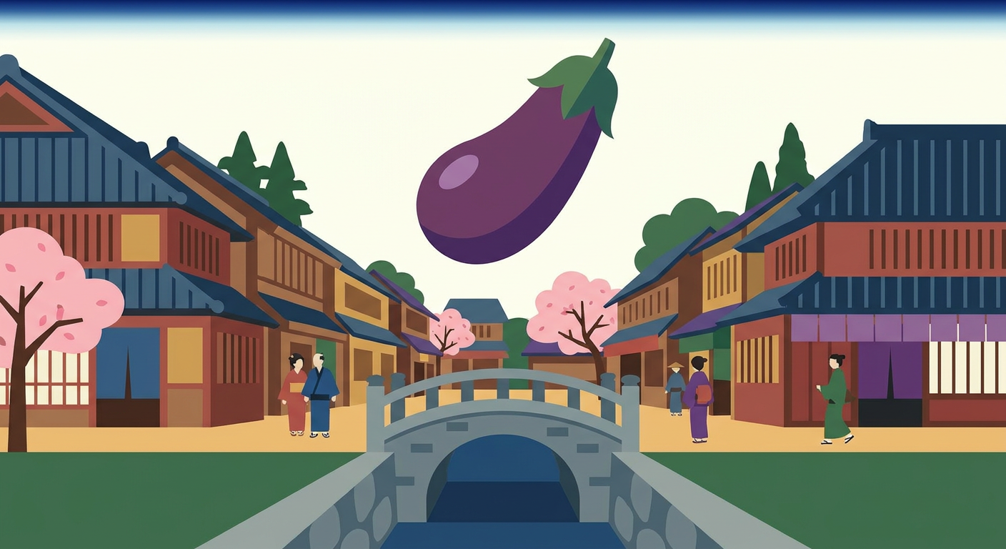 江戸時代の町並みと茄子のイメージ