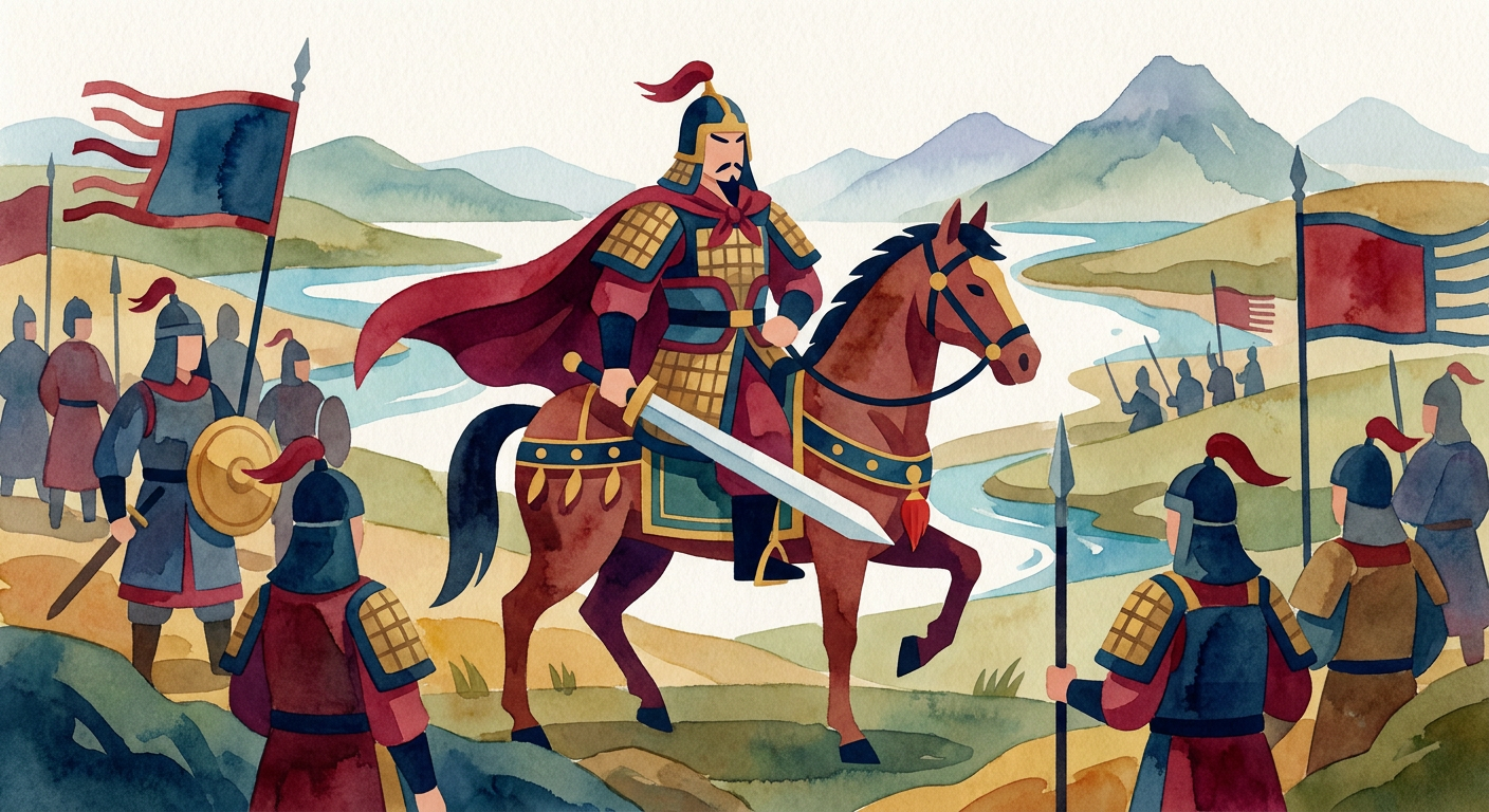 古代中国の戦場・武将をイメージした水彩風イラスト
