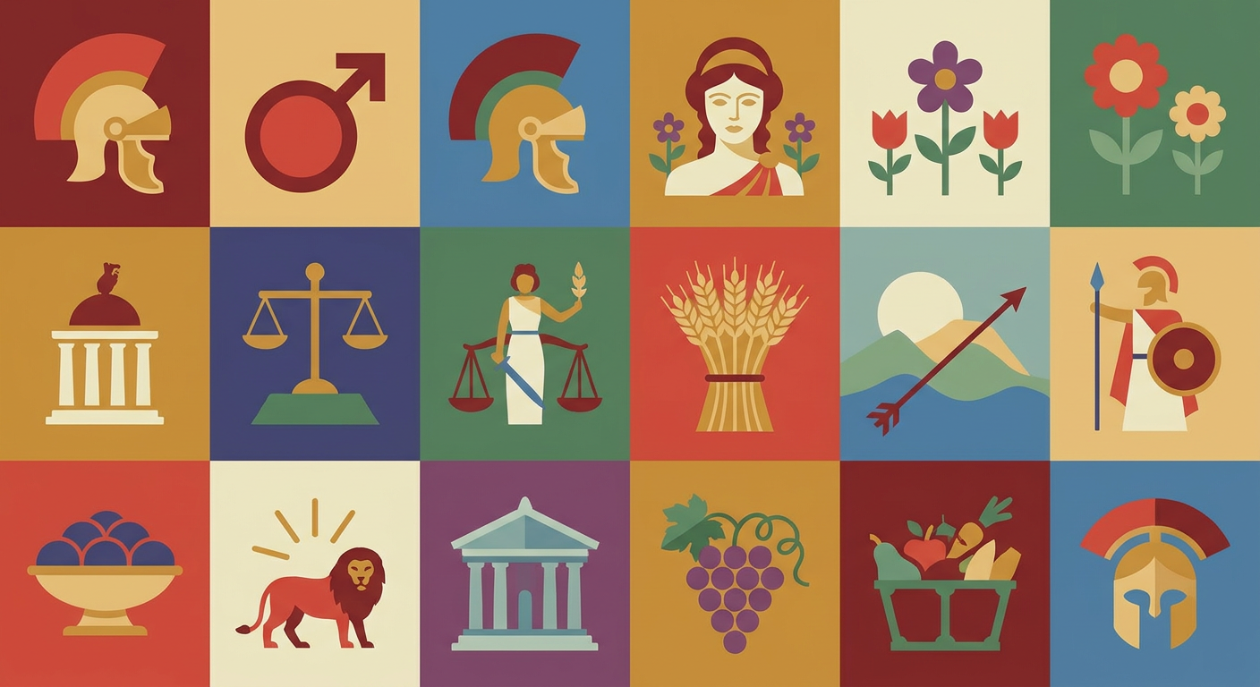 古代ローマの月めくりカレンダーをイメージしたフラットイラスト