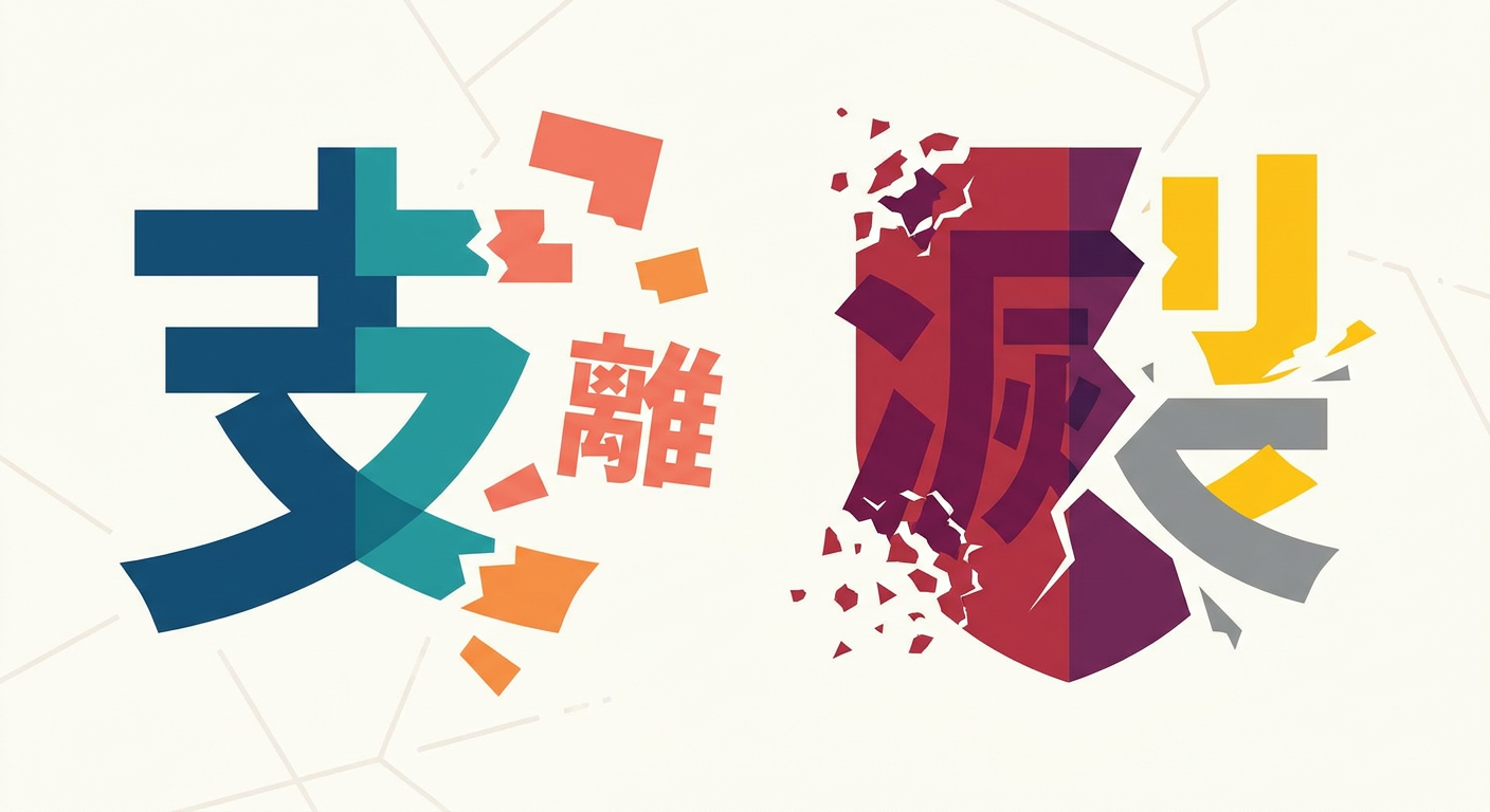 「支離」「滅裂」の漢字を分解して意味を説明するイメージ図