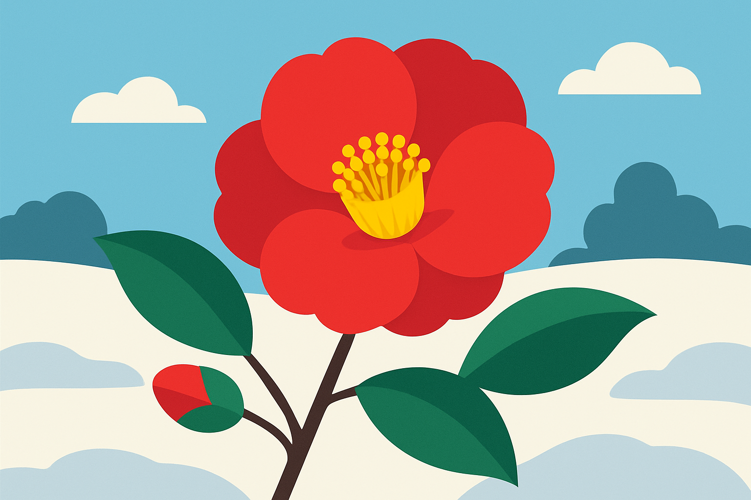 赤い椿の花のアップ写真（冬の庭で咲くイメージ）
