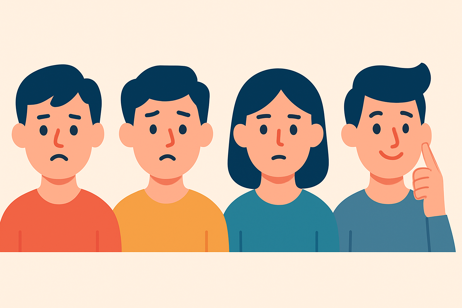 浅はか・浅慮・浅薄・浅知恵を並べて比較するイメージ（フラットイラスト）