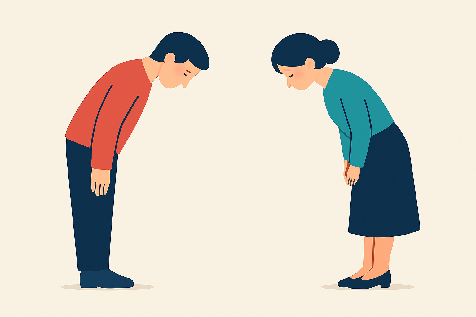 同じおじぎでも印象が違う2人を並べた対比イメージ