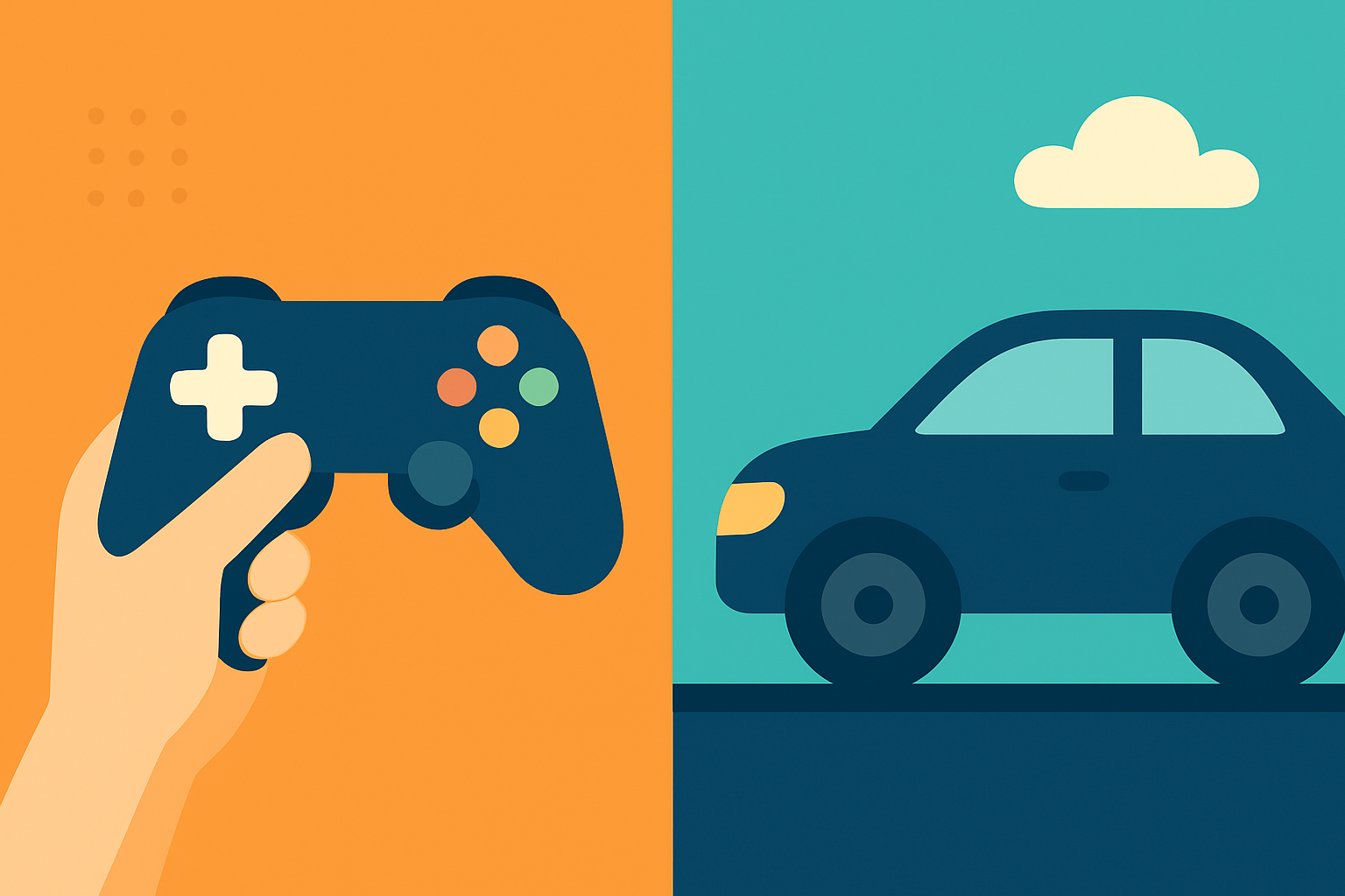 ゲームと自動車の2つの意味を対比するイメージ図